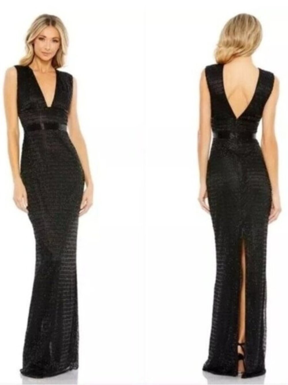 MAC DUGGAL Size 6 Black 5625 BEADED COLUMN Cocktail Formal Long GOWN Dress Flaw